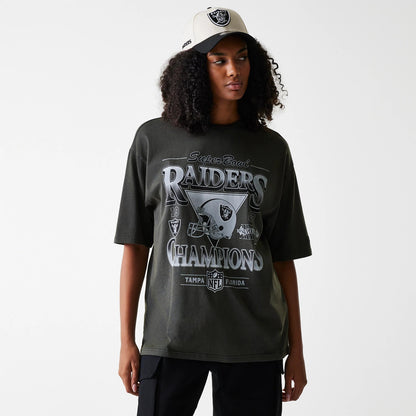 The Male model is wearing Las Vegas Raiders NFL Washed Super Bowl Grey Oversized T-Shirt 4