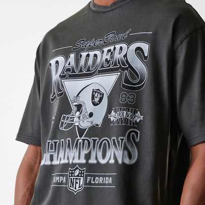 The Male model is wearing Las Vegas Raiders NFL Washed Super Bowl Grey Oversized T-Shirt 6