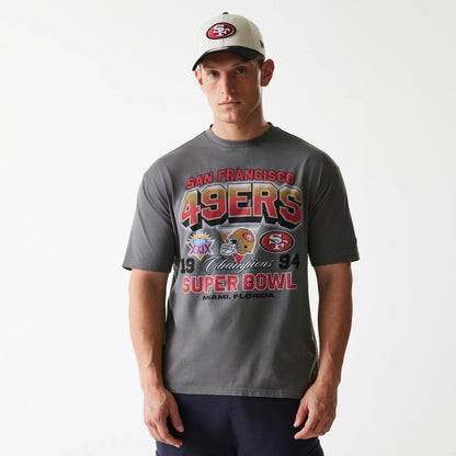 The Male model is wearing San Francisco 49ers NFL Washed Super Bowl Grey Oversized T-Shirt 1