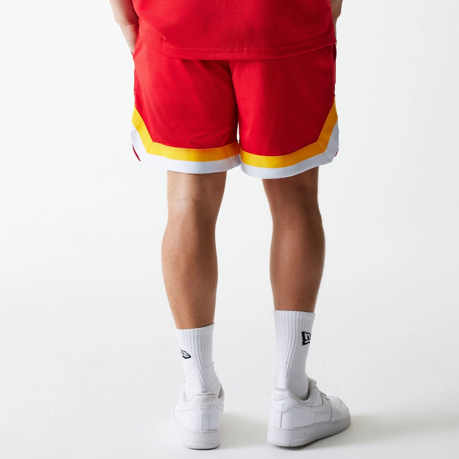 The Male model is wearing Kansas City Chiefs NFL Mesh Red Shorts 2