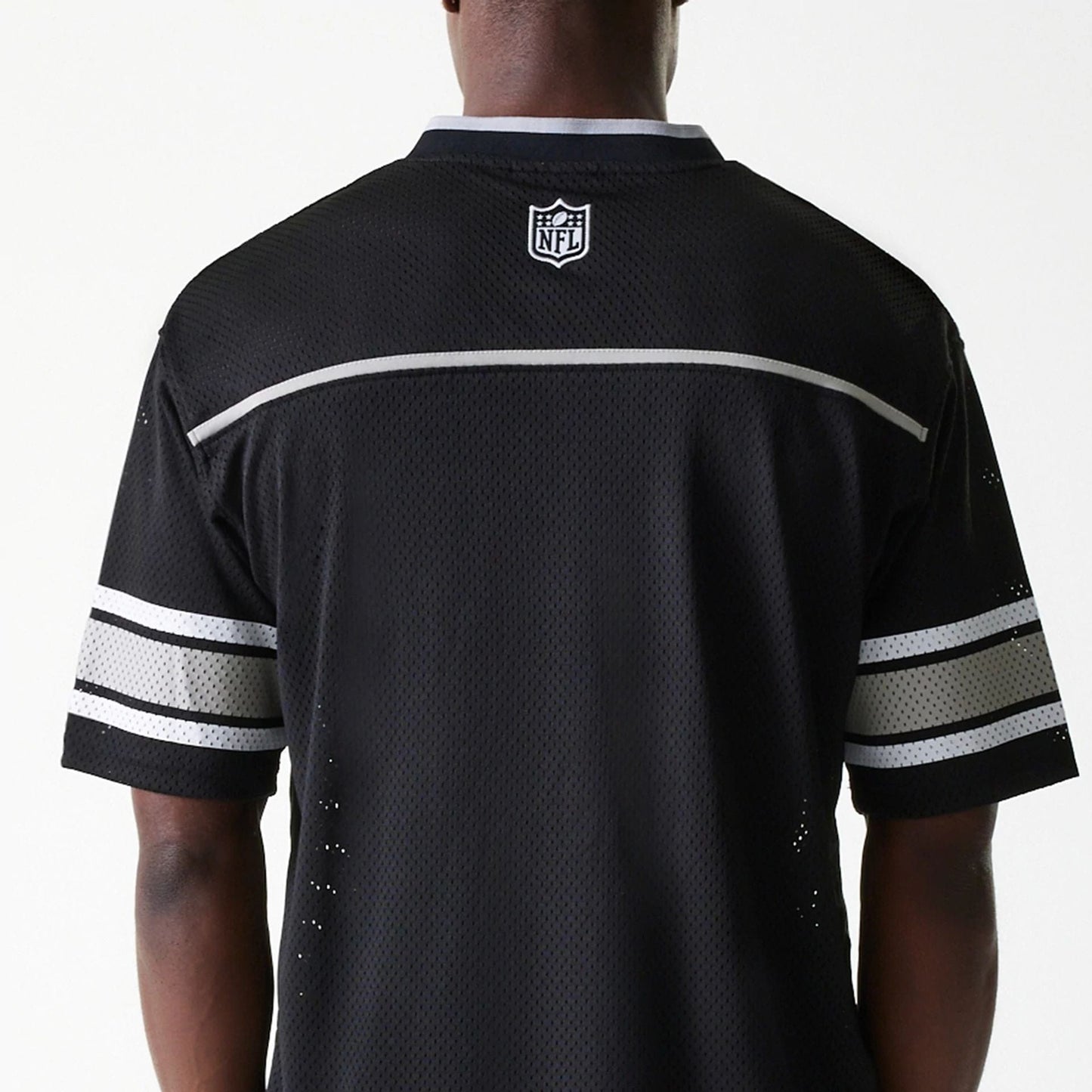 The Male model is wearing Las Vegas Raiders NFL Mesh Black Jersey 7