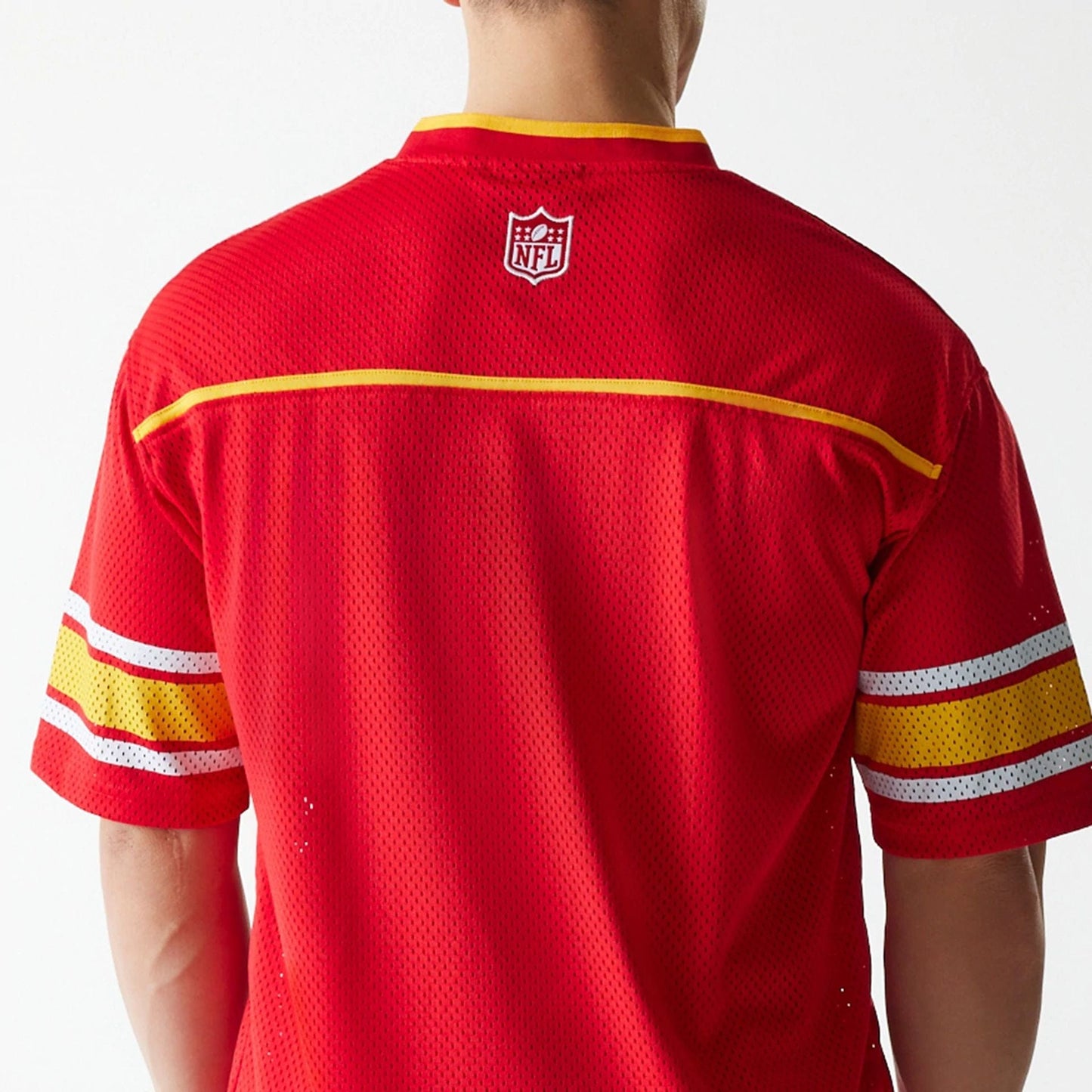 The Male model is wearing Kansas City Chiefs NFL Mesh Red Jersey 7