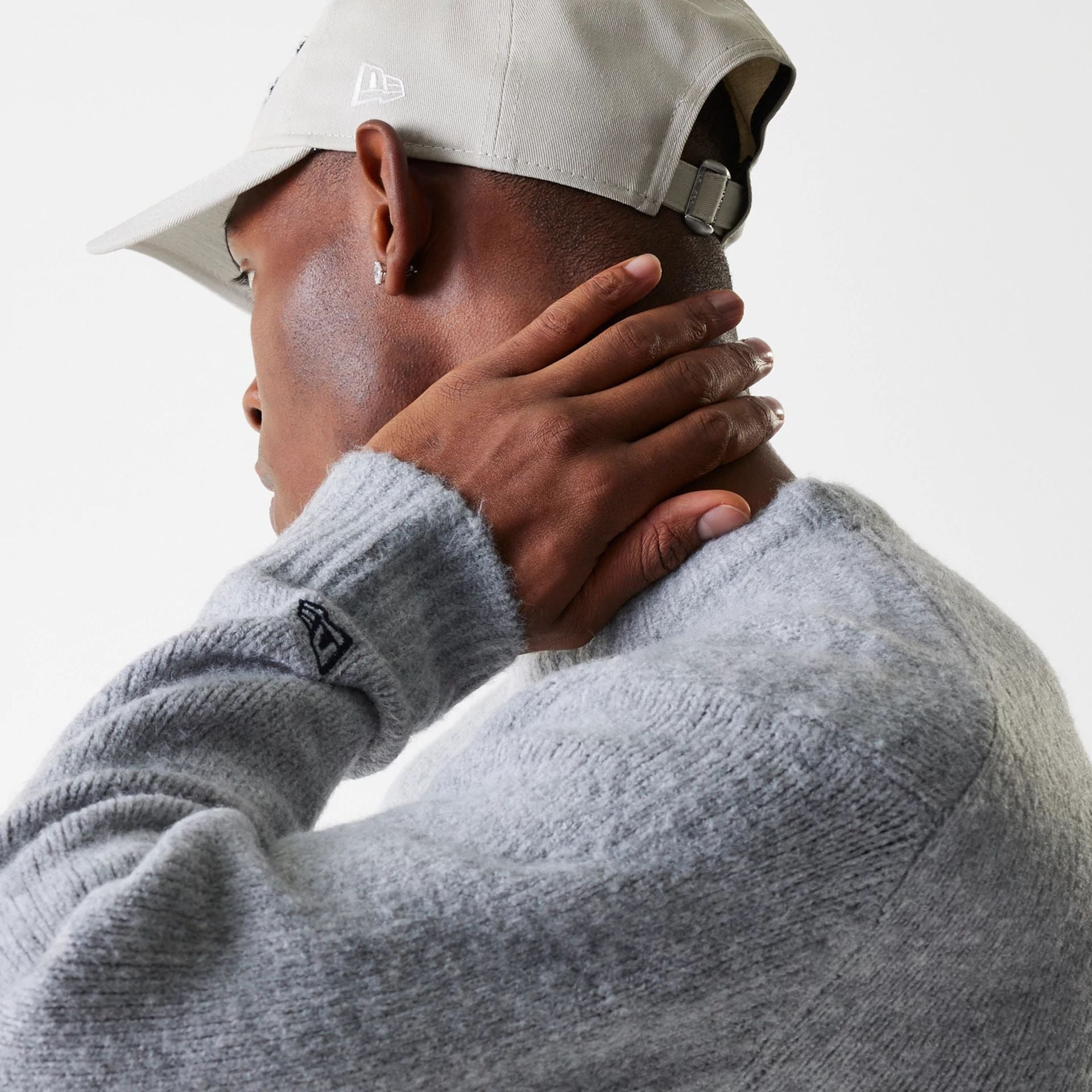 The Male model is wearing New Era Knit Grey Oversized Knit Sweater 7