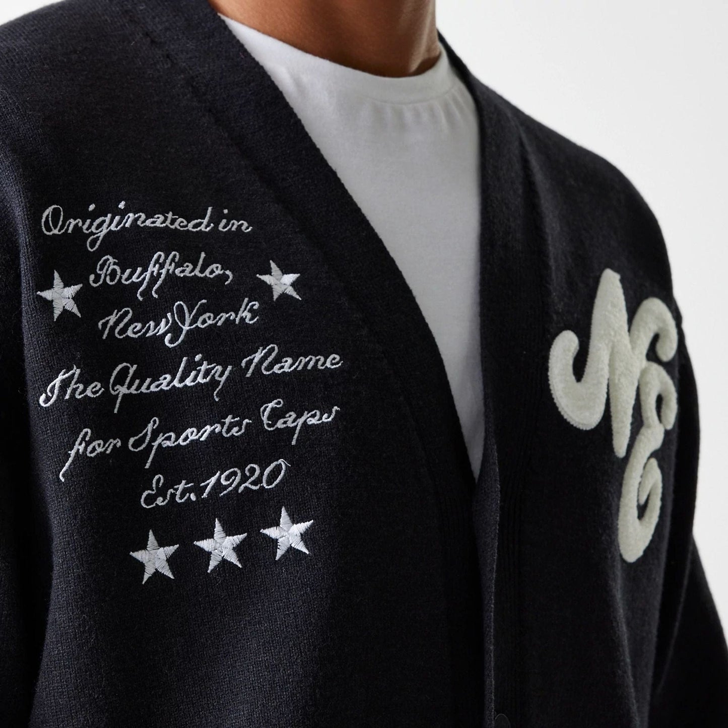 The Male model is wearing New Era Knit Black Cardigan 6