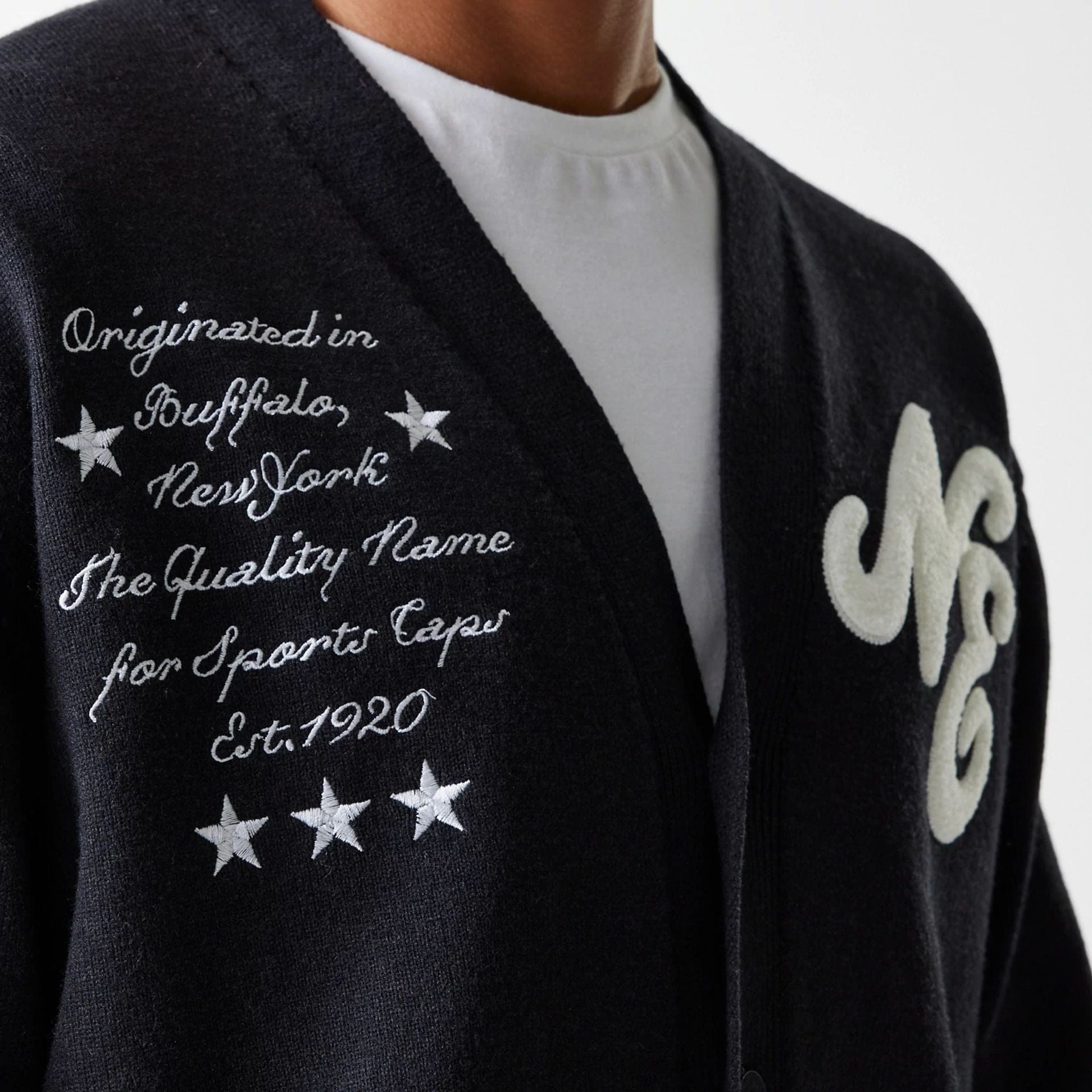 The Male model is wearing New Era Knit Black Cardigan 6