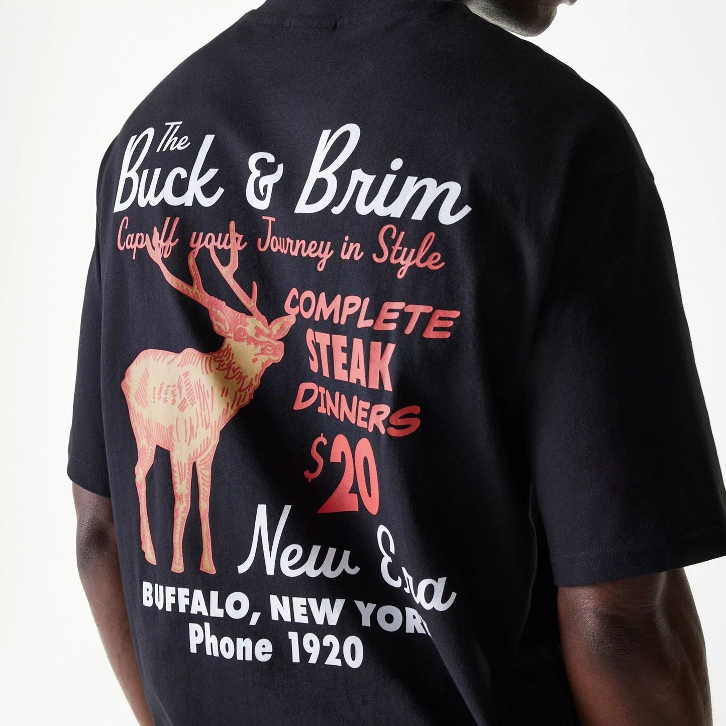 The Male model is wearing New Era Animal Graphic Black Oversized T-Shirt 5