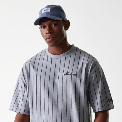 The Male model is wearing New Era Pinstripe Pastel Grey Oversized T-Shirt 5