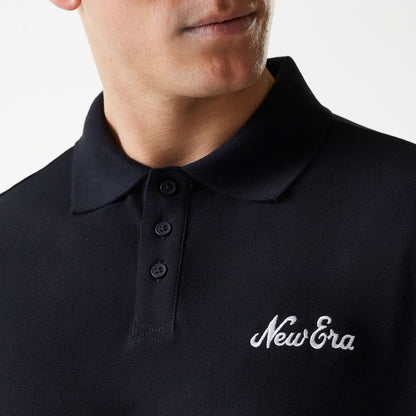 The Male model is wearing New Era Script Black Polo T-Shirt 4