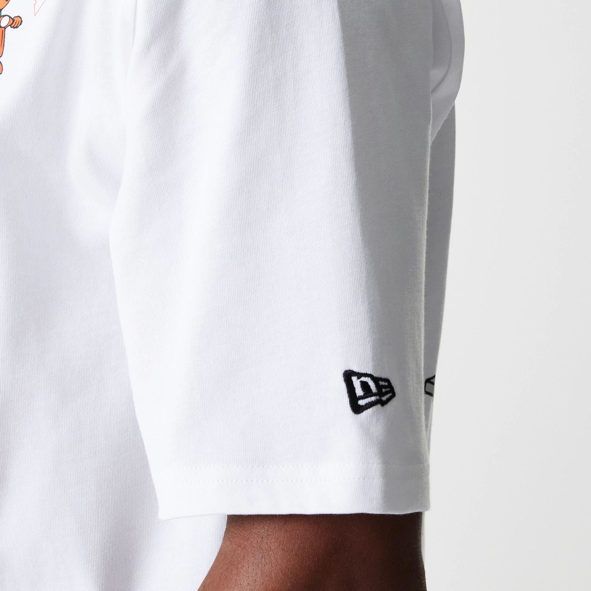 The Male model is wearing New Era Pizza Club Graphic White Oversized T-Shirt 8