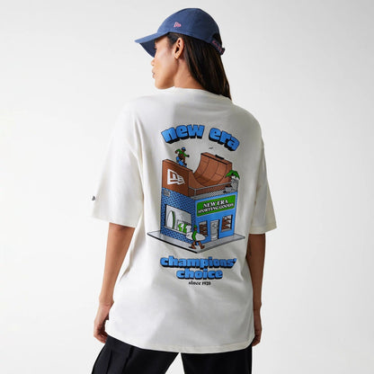 The Male model is wearing New Era Skate Graphic Open White Oversized T-Shirt 2