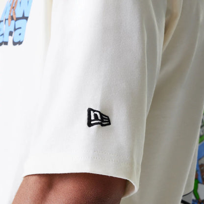 The Male model is wearing New Era Skate Graphic Open White Oversized T-Shirt 6