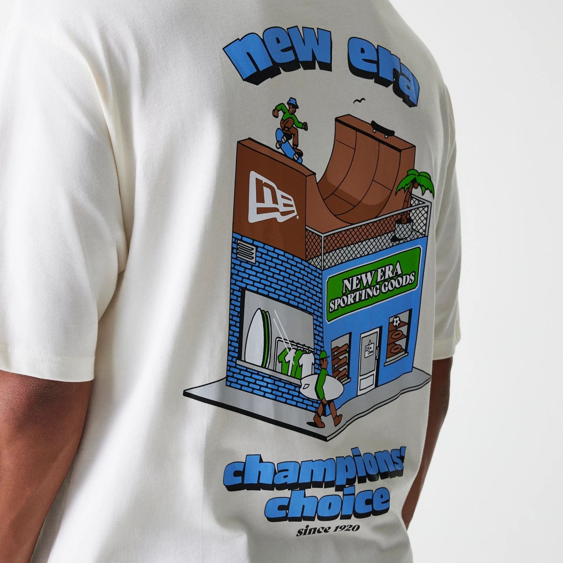 The Male model is wearing New Era Skate Graphic Open White Oversized T-Shirt 7