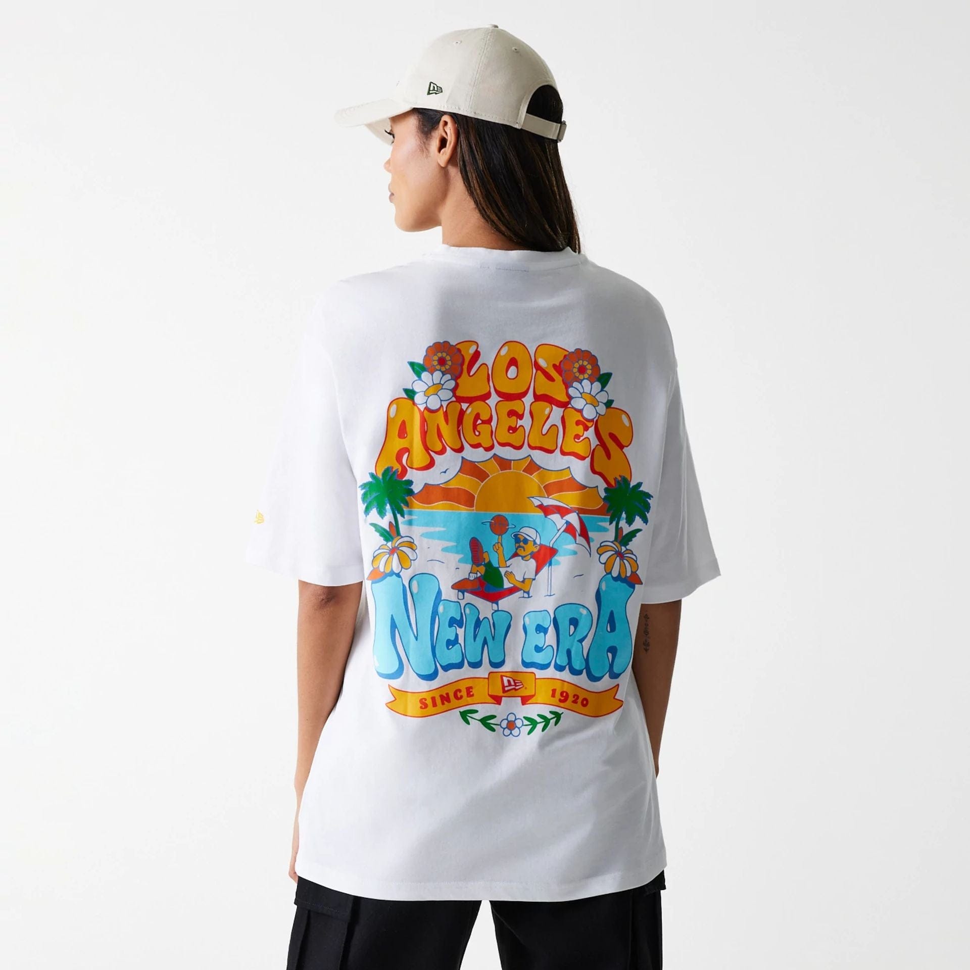 The Male model is wearing New Era Graphic White Oversized T-Shirt 2
