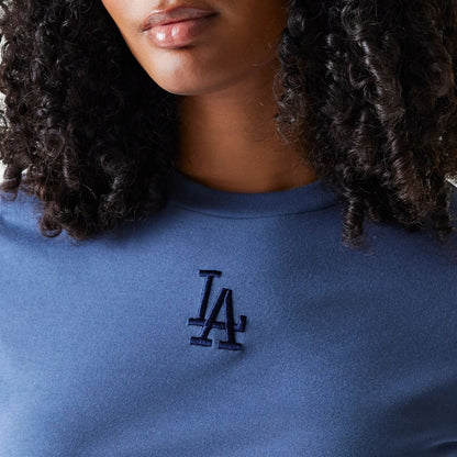 The Female model is wearing LA Dodgers Womens MLB Midi League Essential Dark Blue T-Shirt 4