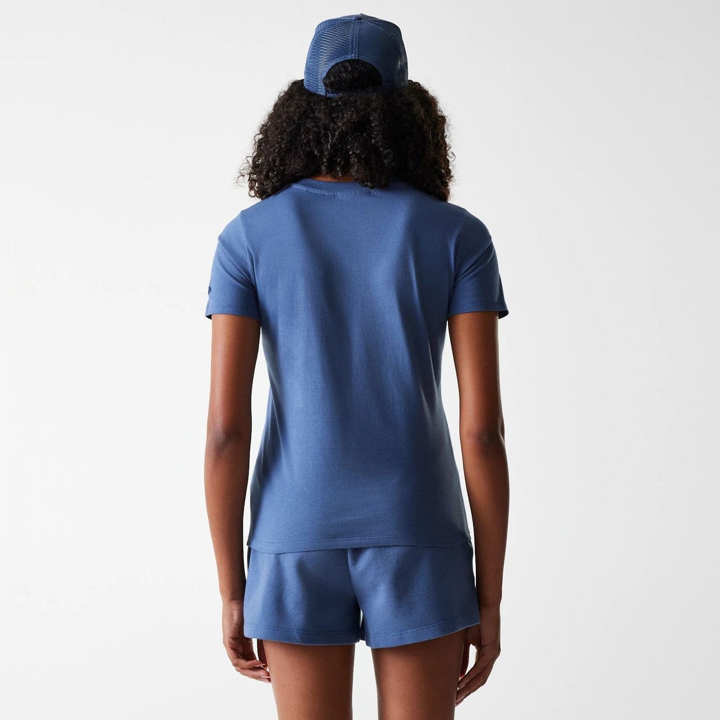 The Female model is wearing LA Dodgers Womens MLB Midi League Essential Dark Blue T-Shirt 2
