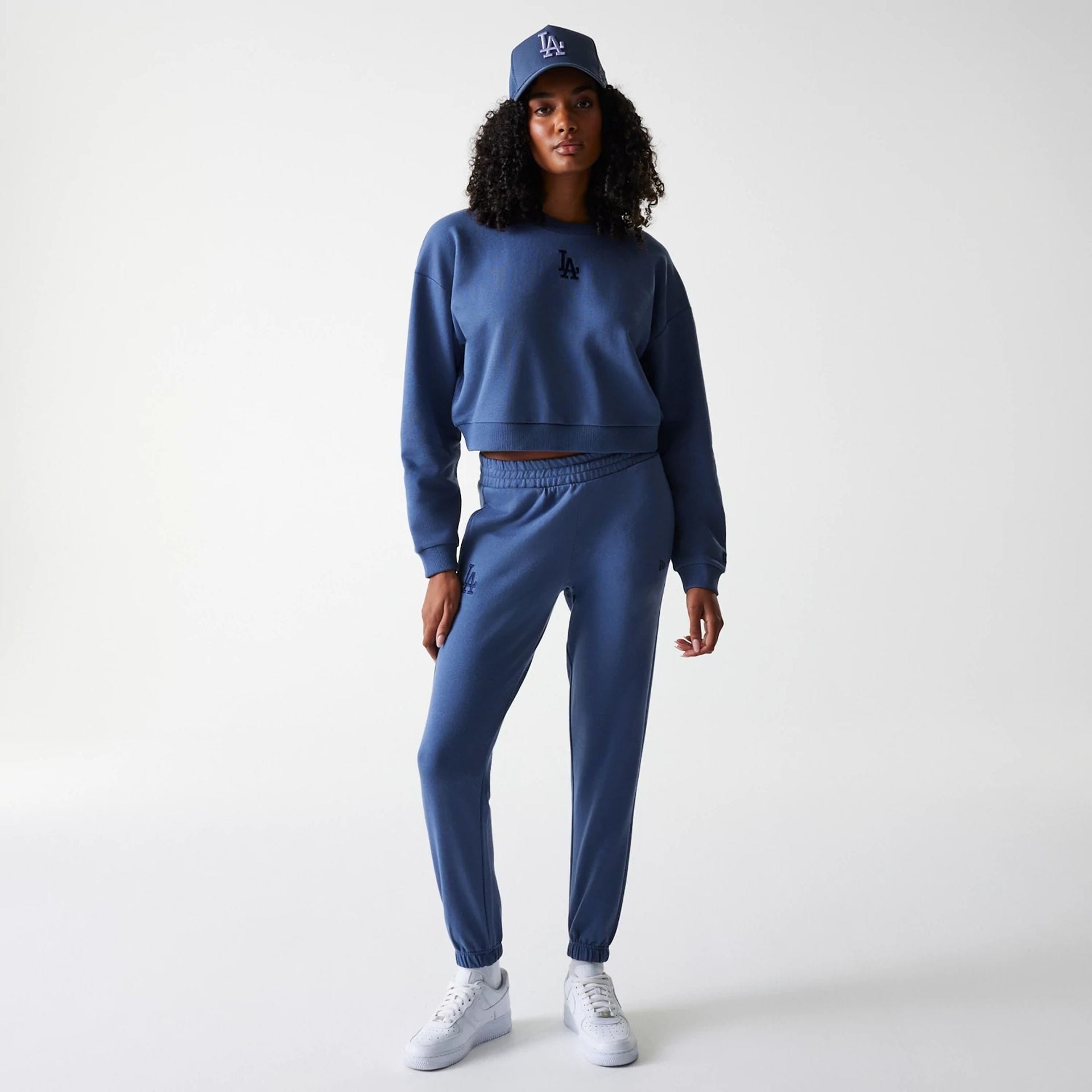 Womens MLB Midi League Essential LA Dodgers Dark Blue Cropped Crew