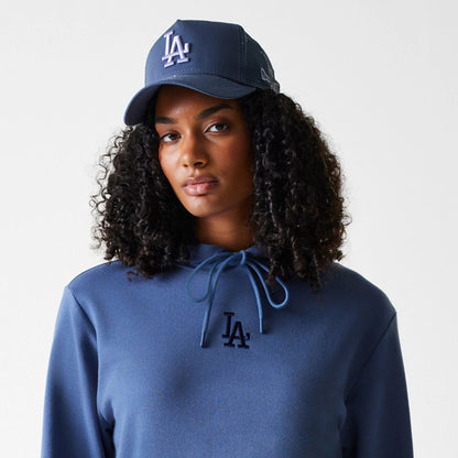 The Female model is wearing LA Dodgers Womens MLB Midi League Essential Dark Blue Pullover Hoodie 6