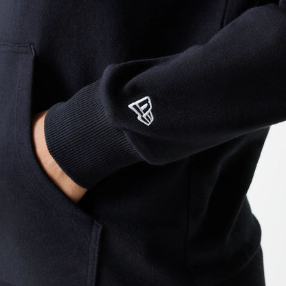 The Female model is wearing New York Yankees Womens MLB Midi League Essential Black Pullover Hoodie 4