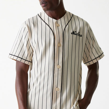 The Male model is wearing New Era Pinstripe Light Beige Jersey 3