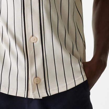 The Male model is wearing New Era Pinstripe Light Beige Jersey 6