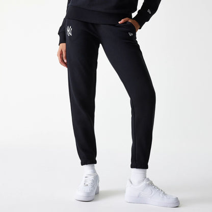 The Female model is wearing New York Yankees Womens MLB Midi League Essential Black Joggers 1