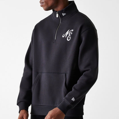 The Male model is wearing New Era Lifestyle Black 1/4 Zip Sweater 5
