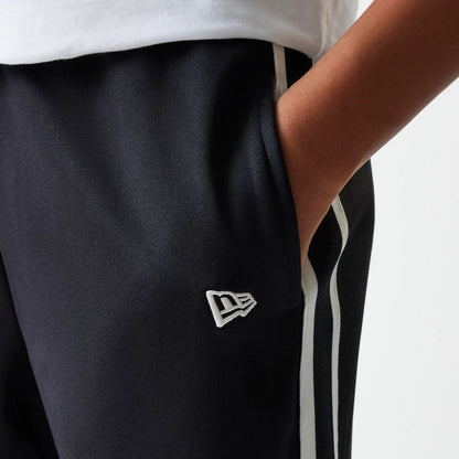 The Female model is wearing New York Yankees Womens MLB Midi Logo Black Track Pants 4