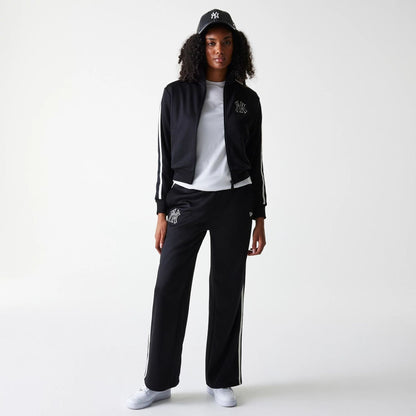 The Female model is wearing New York Yankees Womens MLB Midi Logo Black Track Jacket 7