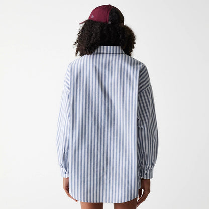 The Female model is wearing New York Yankees Womens MLB Stripe Dark Blue Long Sleeve Shirt 2