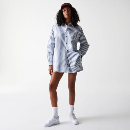 The Female model is wearing New York Yankees Womens MLB Stripe Dark Blue Long Sleeve Shirt 8