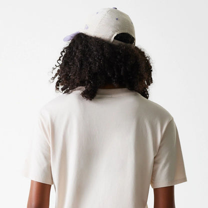 The Female model is wearing LA Dodgers Womens MLB Tonal Graphic Light Beige Oversized T-Shirt 7