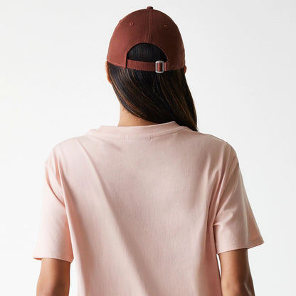 The Female model is wearing New York Yankees Womens MLB Tonal Graphic Pastel Pink Oversized T-Shirt 4