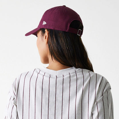 The Female model is wearing Womens New Era Pinstripe Pastel Grey Crop T-Shirt 7