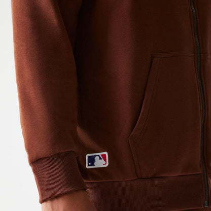 The Male model is wearing New York Yankees MLB Midi League Essential Brown Oversized Full Zip Hoodie 4