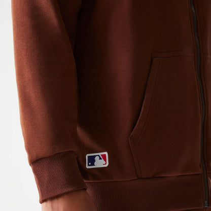 The Male model is wearing New York Yankees MLB Midi League Essential Brown Oversized Full Zip Hoodie 4