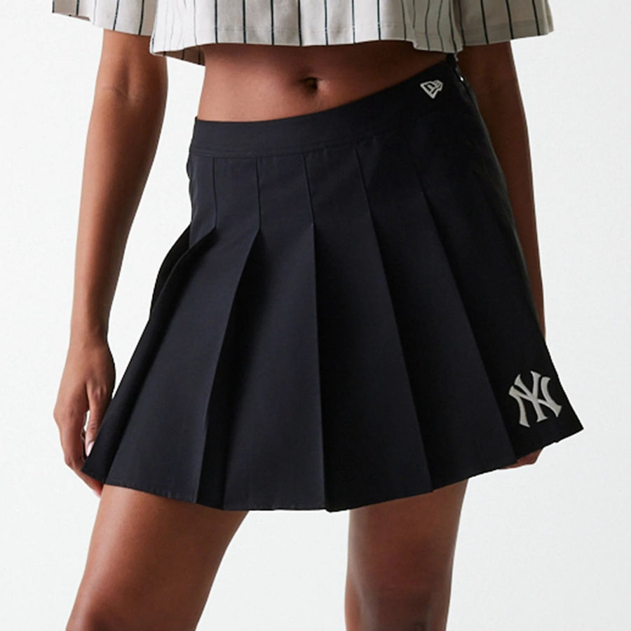 The Female model is wearing New York Yankees Womens MLB Black Tennis Skirt 3