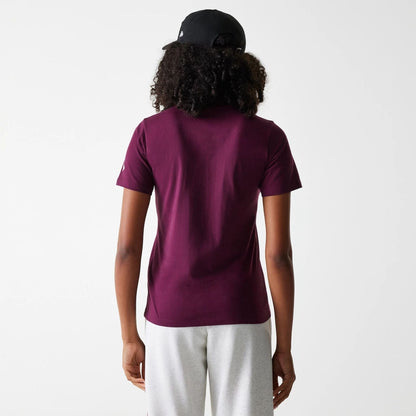 The Female model is wearing Womens New Era Crest Dark Red T-Shirt 2
