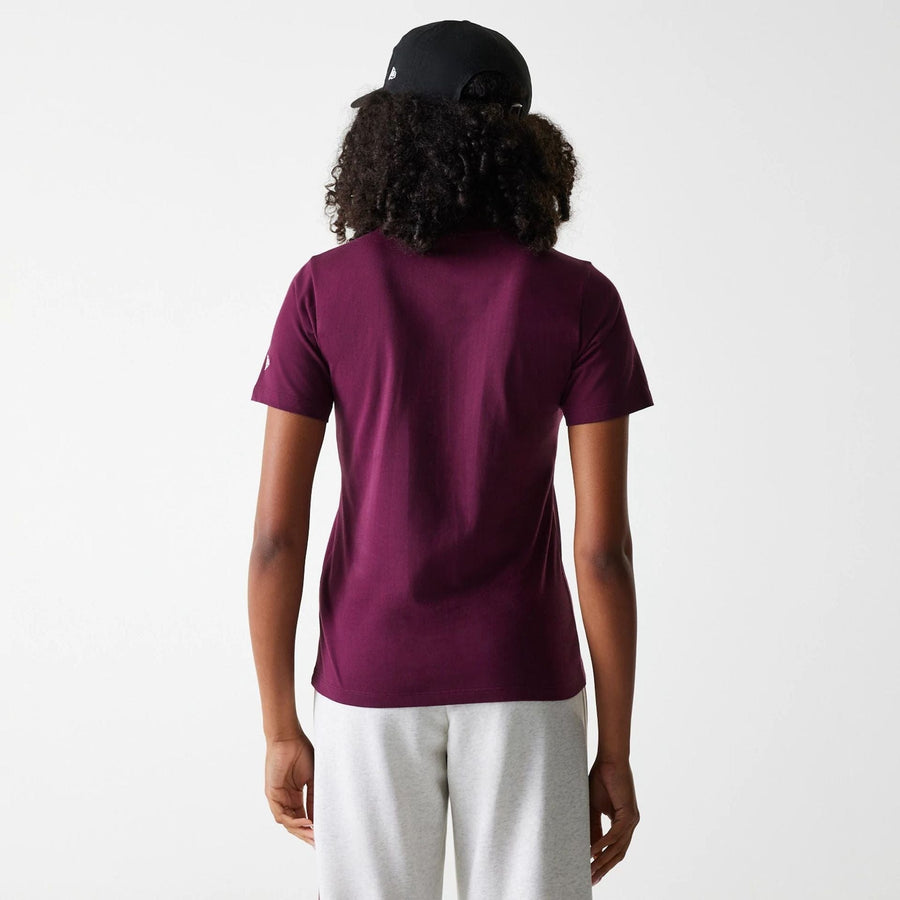 The Female model is wearing Womens New Era Crest Dark Red T-Shirt 2
