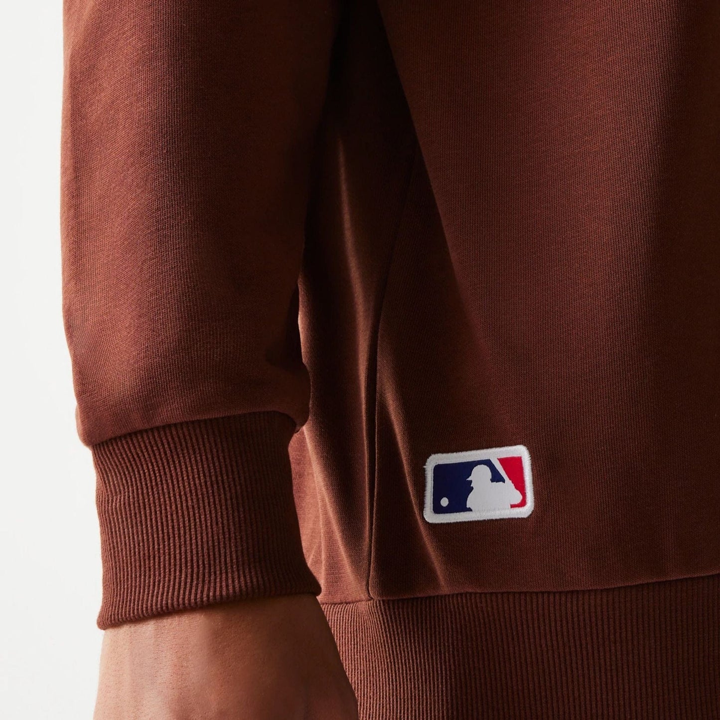 The Male model is wearing New York Yankees MLB Midi League Essential Brown Oversized Crew Neck Sweater 6