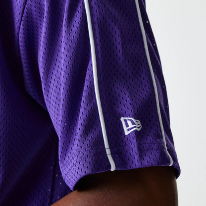 The Male model is wearing LA Lakers NBA Piping Purple Oversized Mesh T-Shirt 7