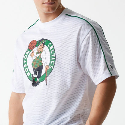 The Male model is wearing Boston Celtics NBA Piping White Oversized Mesh T-Shirt 3