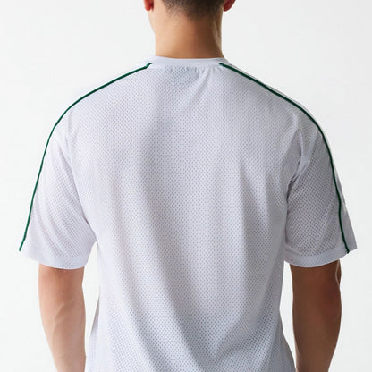 The Male model is wearing Boston Celtics NBA Piping White Oversized Mesh T-Shirt 6