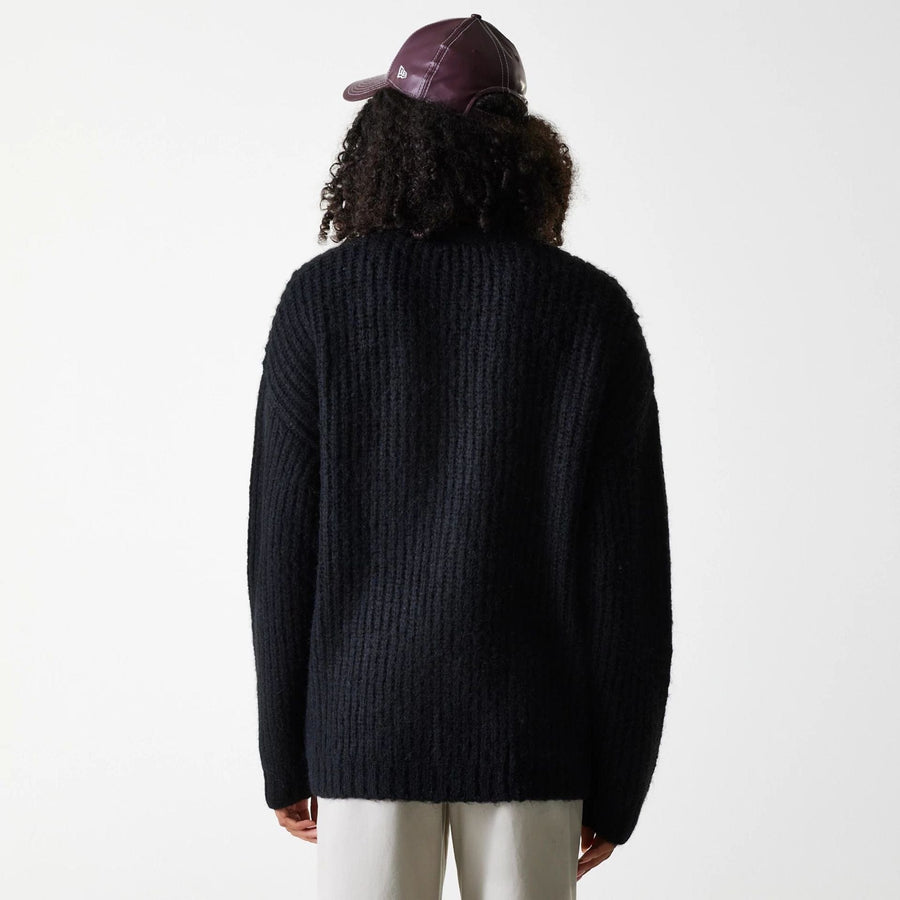 The Female model is wearing New York Yankees Womens MLB Knit Black Cardigan 2