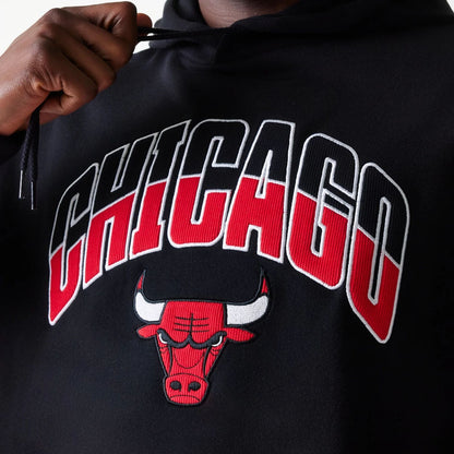 The Male model is wearing Chicago Bulls NBA Arch Graphic Black Oversized Pullover Hoodie 4