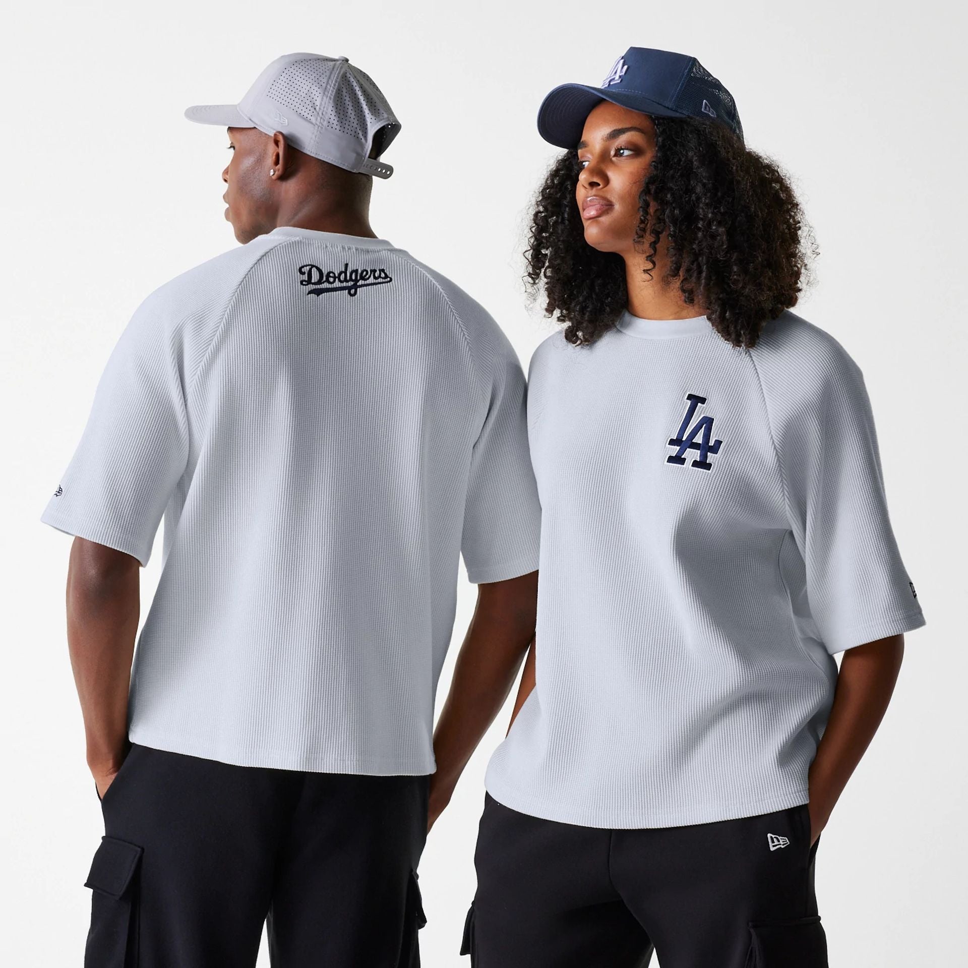 The Male model is wearing LA Dodgers MLB Waffle Grey Oversized T-Shirt 1