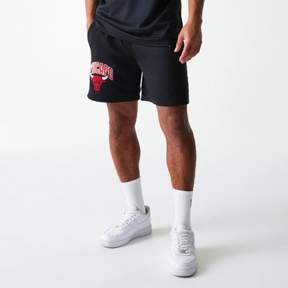 The Male model is wearing Chicago Bulls NBA Arch Graphic Black Mesh Shorts 7
