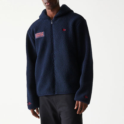The Male model is wearing Red Bull Racing Dark Blue Hooded Sherpa Jacket 7