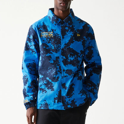 The Male model is wearing Red Bull Racing Blue Oversized Coaches Jacket 4