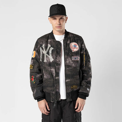 The Male model is wearing New York Yankees MLB X Alpha Black Bomber Jacket 1