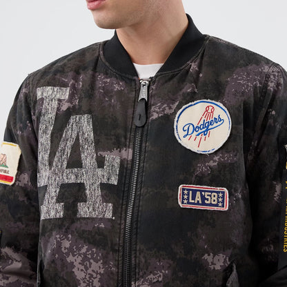 The Male model is wearing LA Dodgers MLB X Alpha Black Bomber Jacket 5